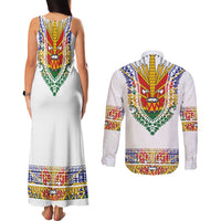 Haiti Flag Traditional Dashiki Couples Matching Tank Maxi Dress and Long Sleeve Button Shirt White Color LT03 - Polynesian Pride