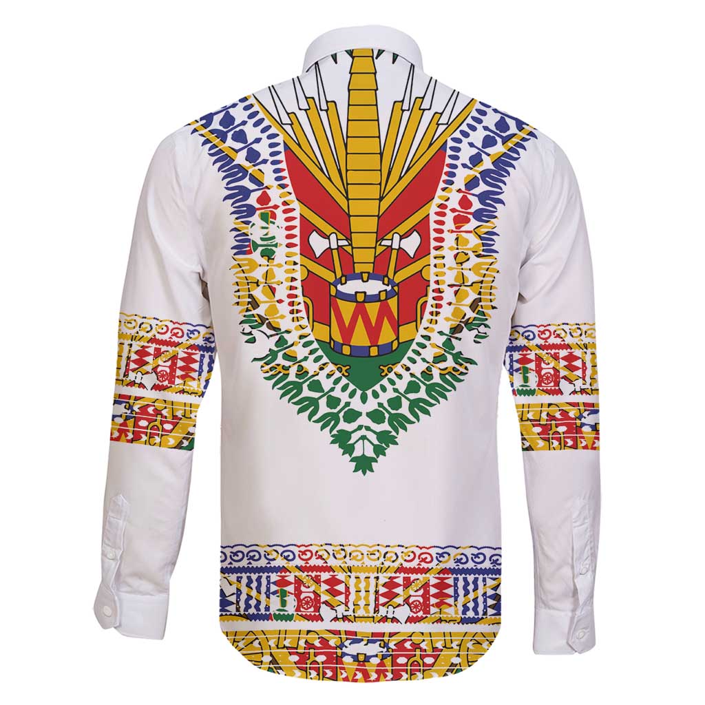 Haiti Flag Traditional Dashiki Family Matching Long Sleeve Bodycon Dress and Hawaiian Shirt White Color LT03 - Polynesian Pride