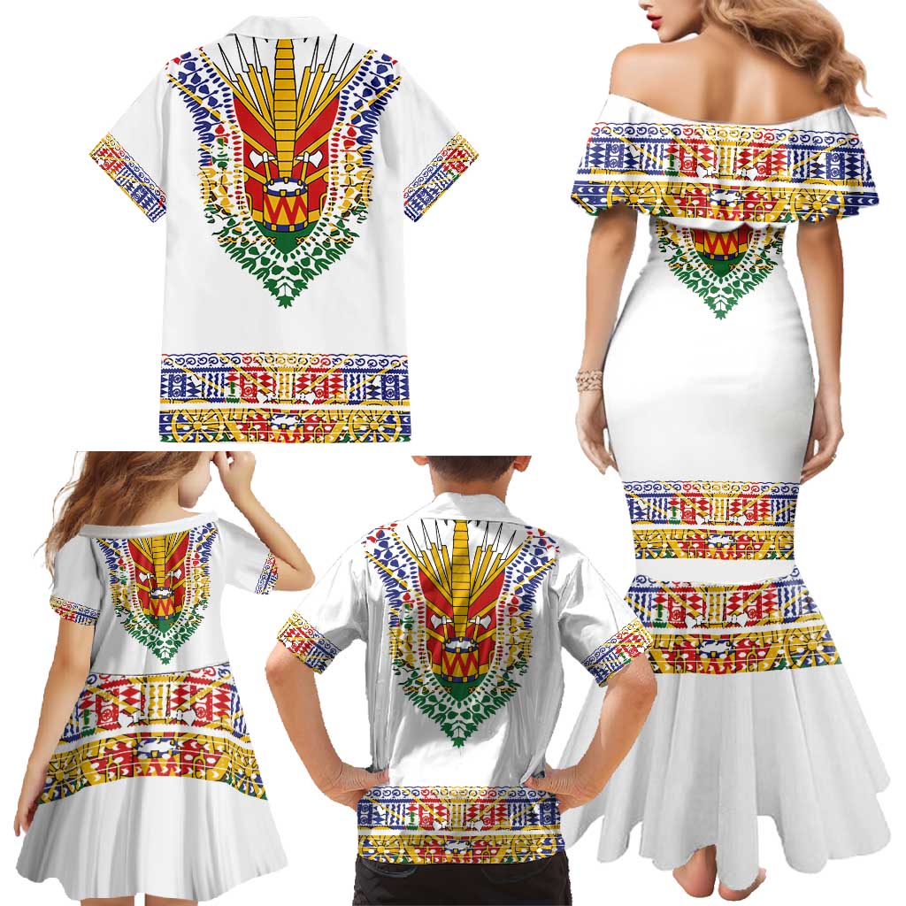 Haiti Flag Traditional Dashiki Family Matching Mermaid Dress and Hawaiian Shirt White Color LT03 - Polynesian Pride