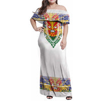 Haiti Flag Traditional Dashiki Family Matching Off Shoulder Maxi Dress and Hawaiian Shirt White Color - Polynesian Pride