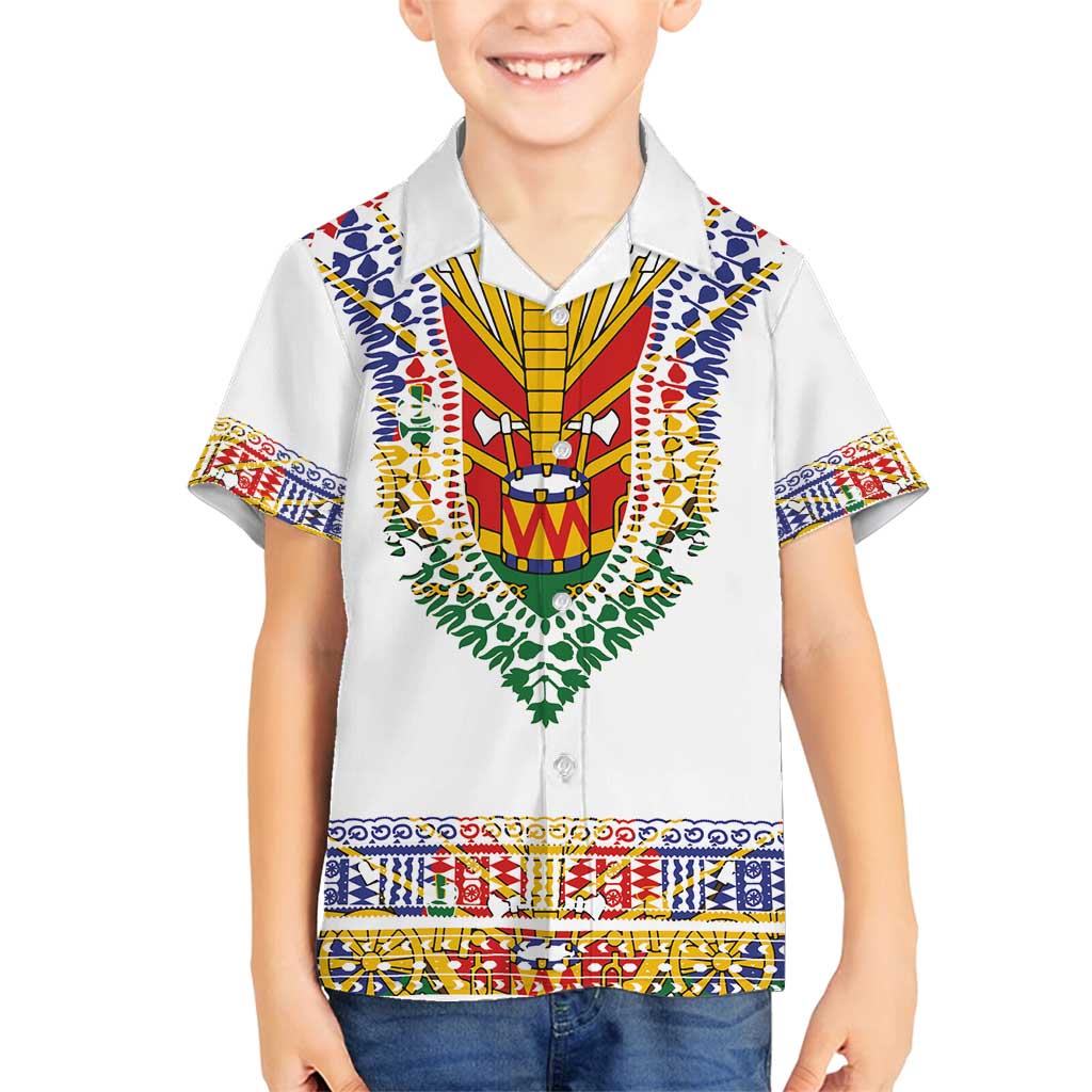 Haiti Flag Traditional Dashiki Family Matching Off Shoulder Maxi Dress and Hawaiian Shirt White Color - Polynesian Pride