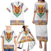 Haiti Flag Traditional Dashiki Family Matching Puletasi and Hawaiian Shirt White Color LT03 - Polynesian Pride