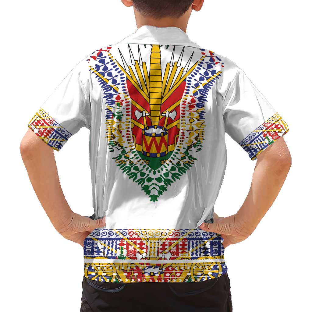 Haiti Flag Traditional Dashiki Family Matching Short Sleeve Bodycon Dress and Hawaiian Shirt White Color LT03 - Polynesian Pride