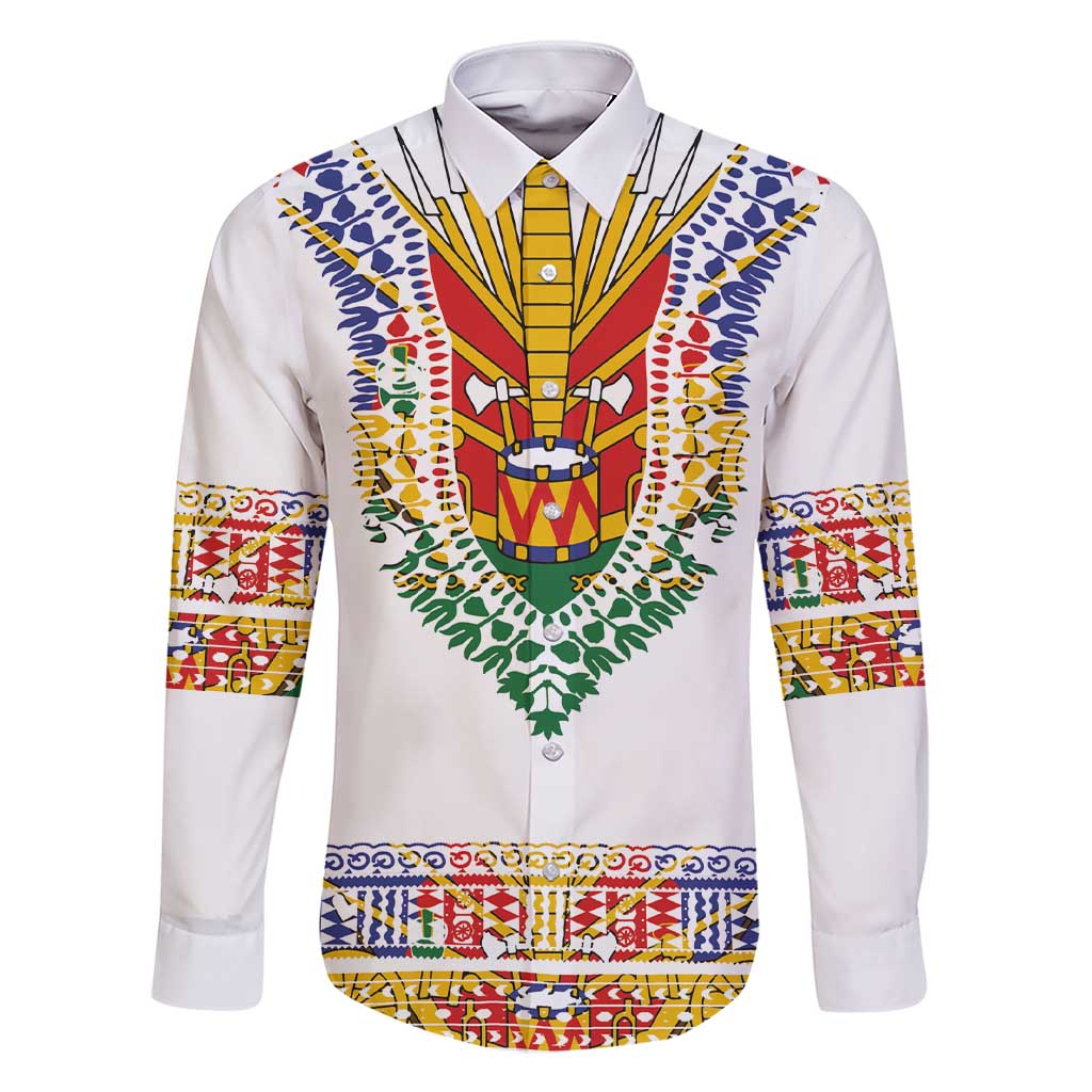 Haiti Flag Traditional Dashiki Family Matching Short Sleeve Bodycon Dress and Hawaiian Shirt White Color LT03 Dad's Shirt - Long Sleeve White - Polynesian Pride