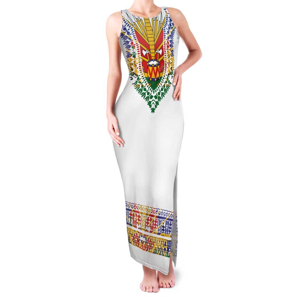 Haiti Flag Traditional Dashiki Family Matching Tank Maxi Dress and Hawaiian Shirt White Color - Polynesian Pride