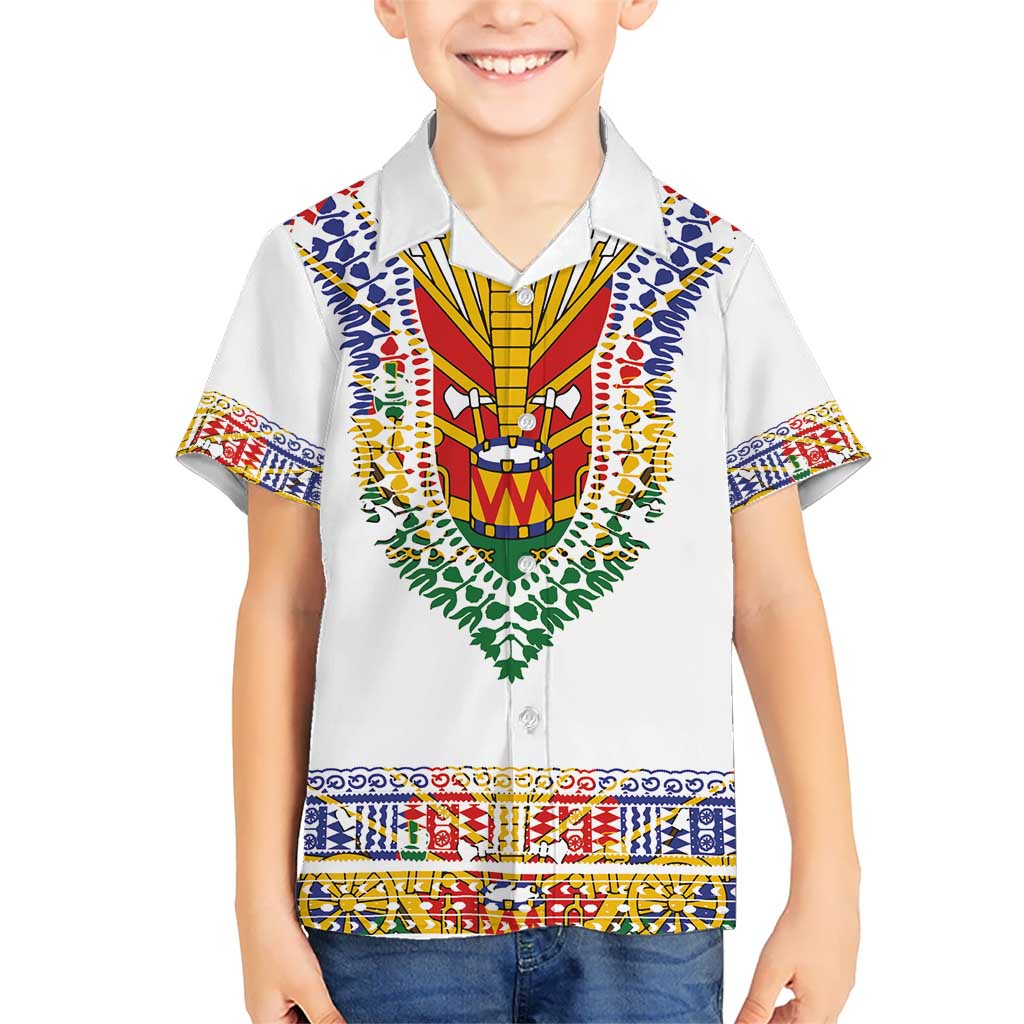 Haiti Flag Traditional Dashiki Hawaiian Shirt White Color - Polynesian Pride