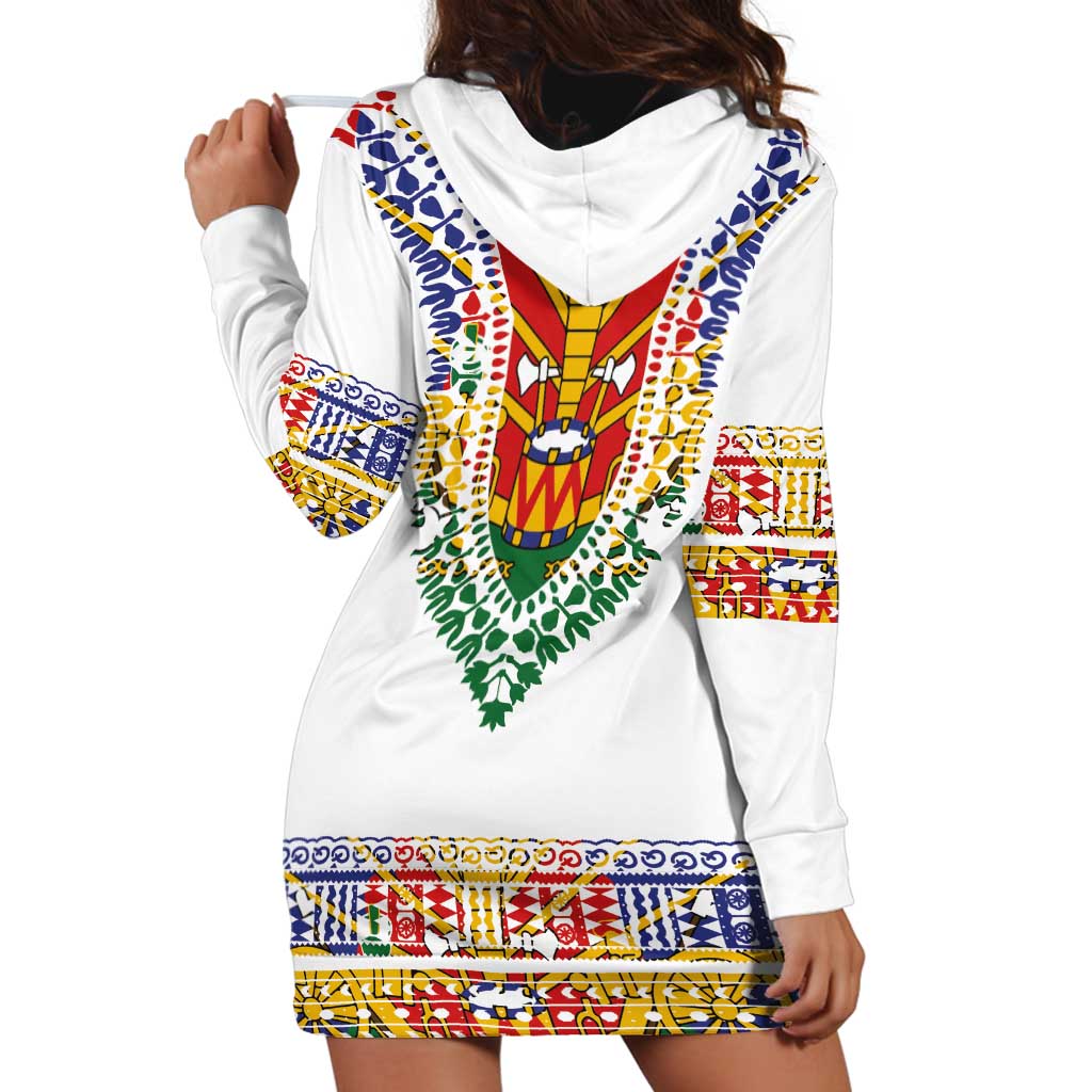 Haiti Flag Traditional Dashiki Hoodie Dress White Color - Polynesian Pride