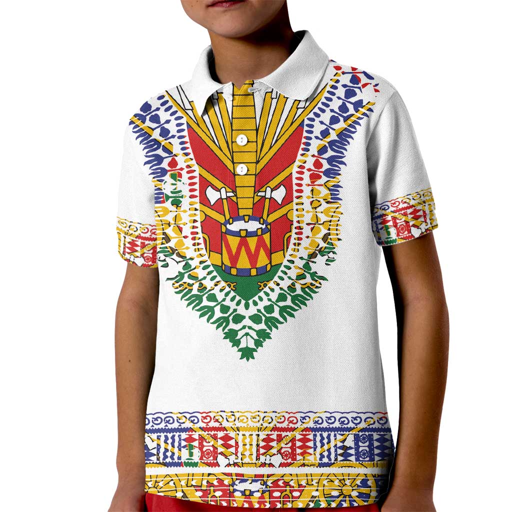Haiti Flag Traditional Dashiki Kid Polo Shirt White Color LT03 Kid White - Polynesian Pride