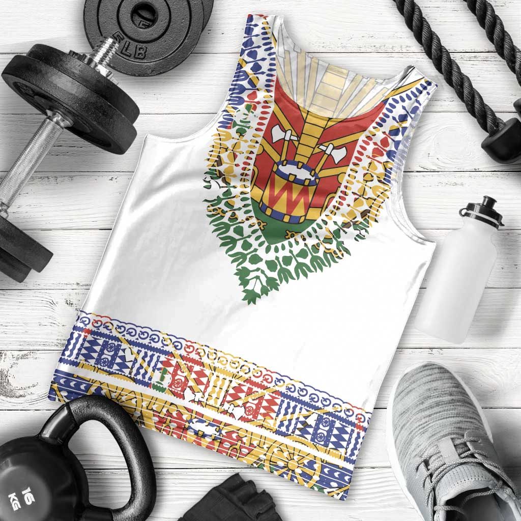 Haiti Flag Traditional Dashiki Men Tank Top White Color - Polynesian Pride