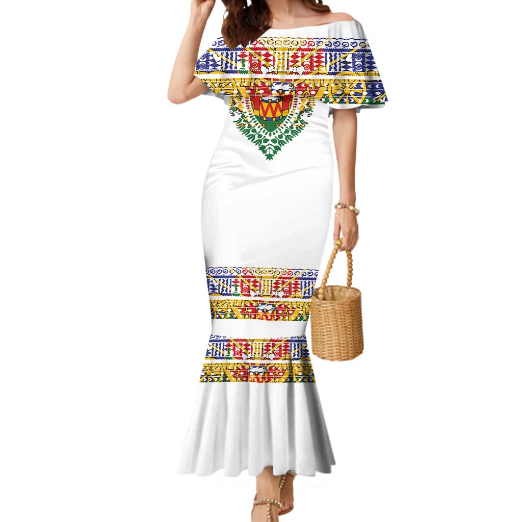 Haiti Flag Traditional Dashiki Mermaid Dress White Color - Polynesian Pride