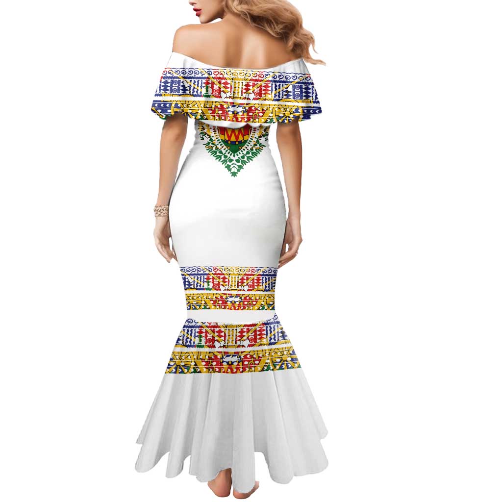 Haiti Flag Traditional Dashiki Mermaid Dress White Color - Polynesian Pride