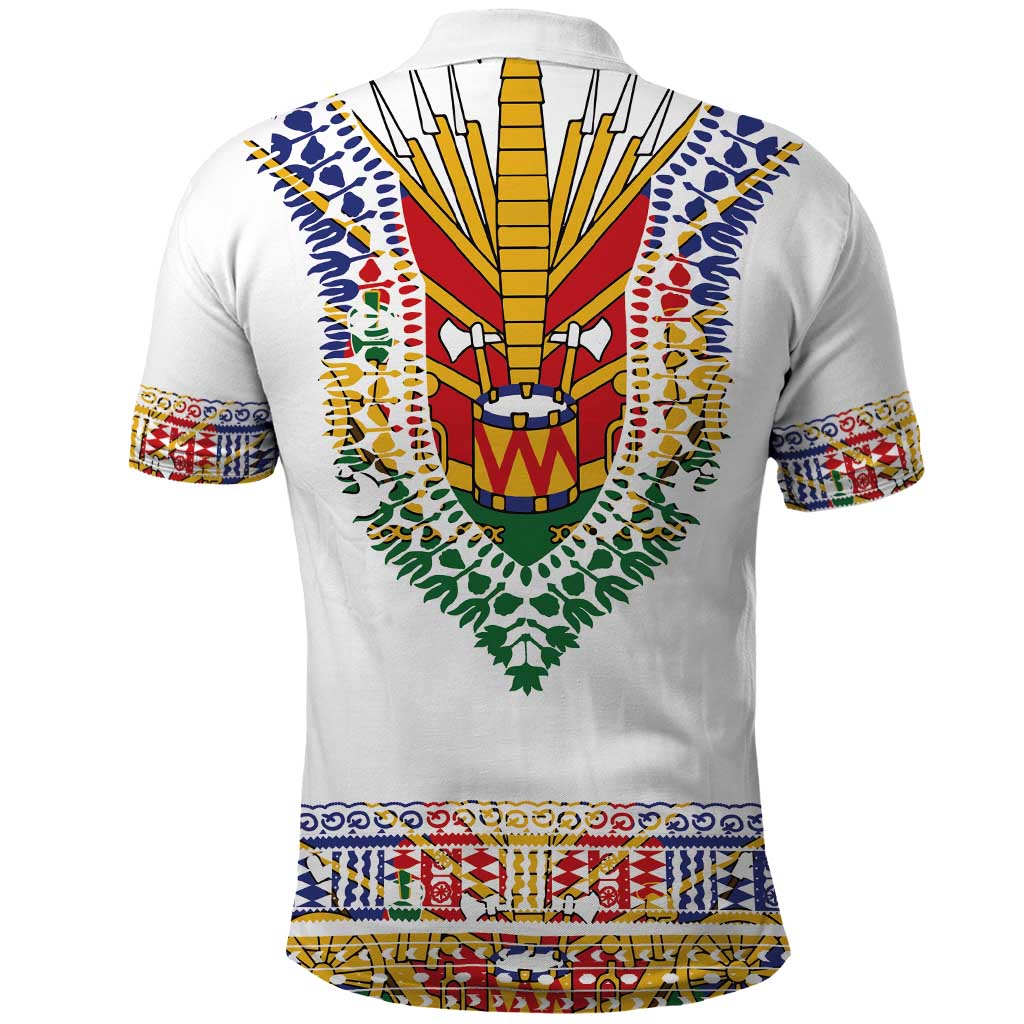 Haiti Flag Traditional Dashiki Polo Shirt White Color - Polynesian Pride