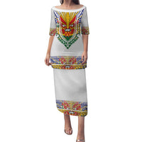 Haiti Flag Traditional Dashiki Puletasi White Color - Polynesian Pride