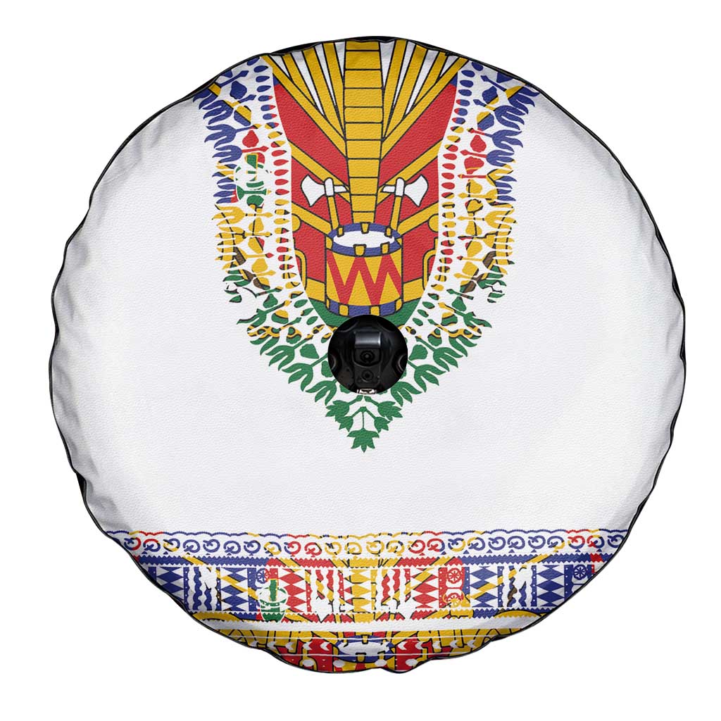 Haiti Flag Traditional Dashiki Spare Tire Cover White Color - Polynesian Pride