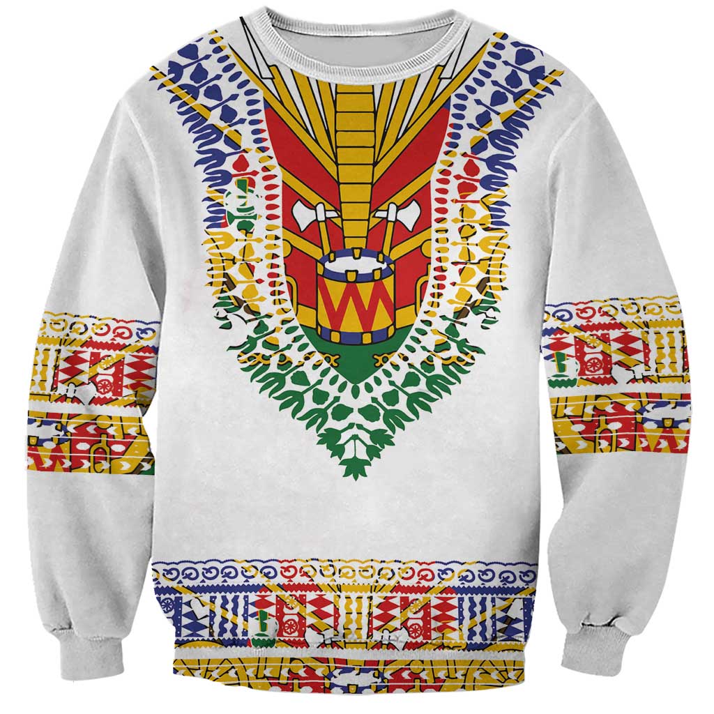 Haiti Flag Traditional Dashiki Sweatshirt White Color LT03 Unisex White - Polynesian Pride