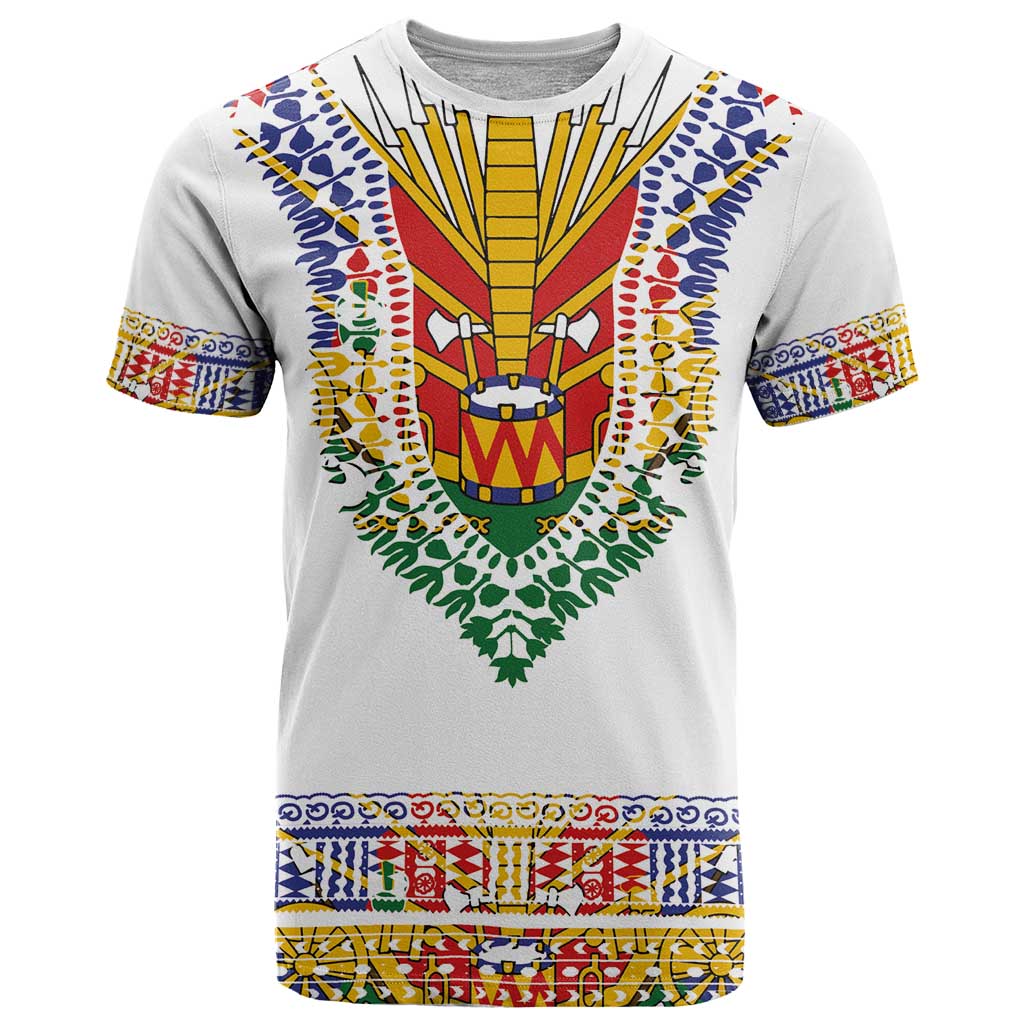 Haiti Flag Traditional Dashiki T Shirt White Color LT03 White - Polynesian Pride