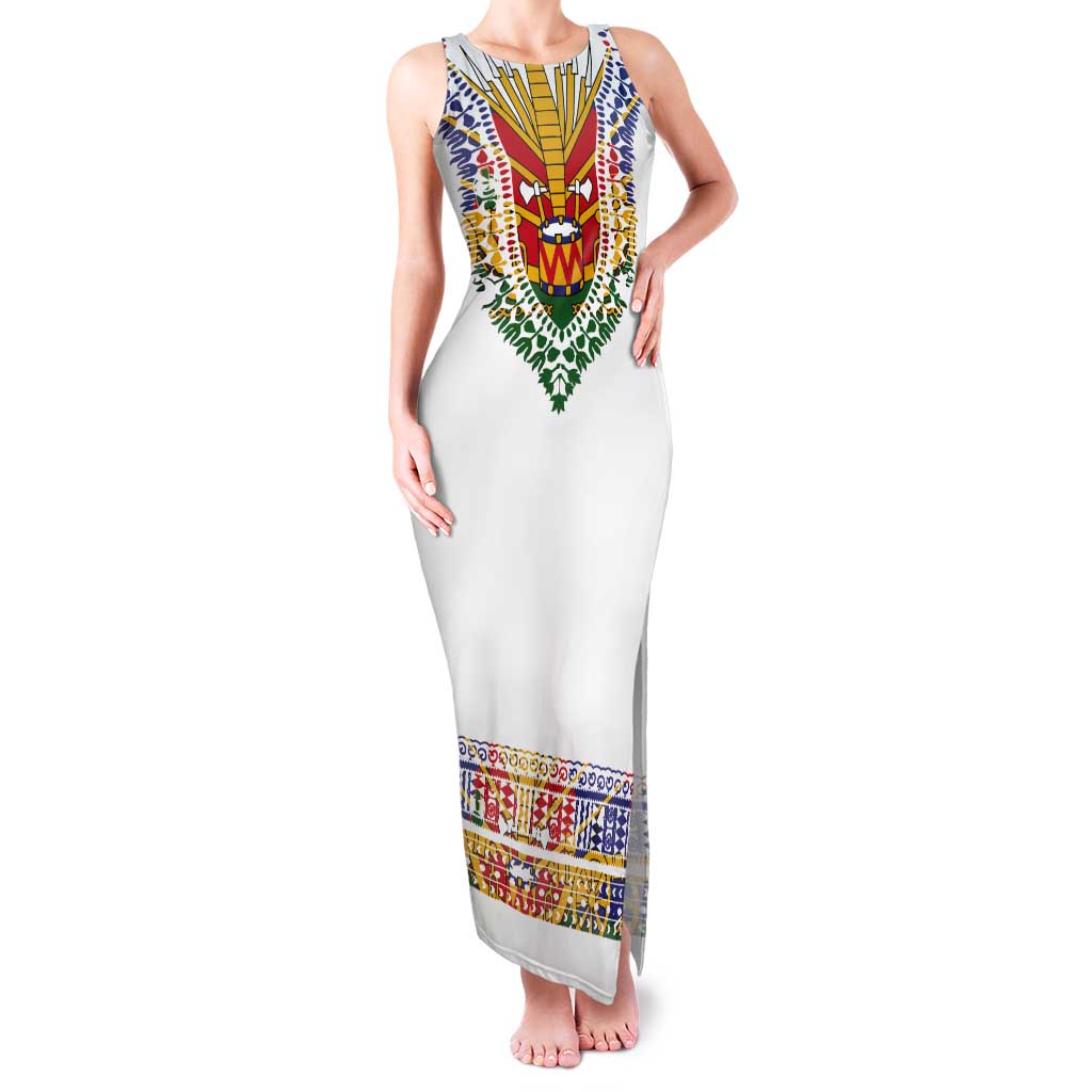 Haiti Flag Traditional Dashiki Tank Maxi Dress White Color - Polynesian Pride