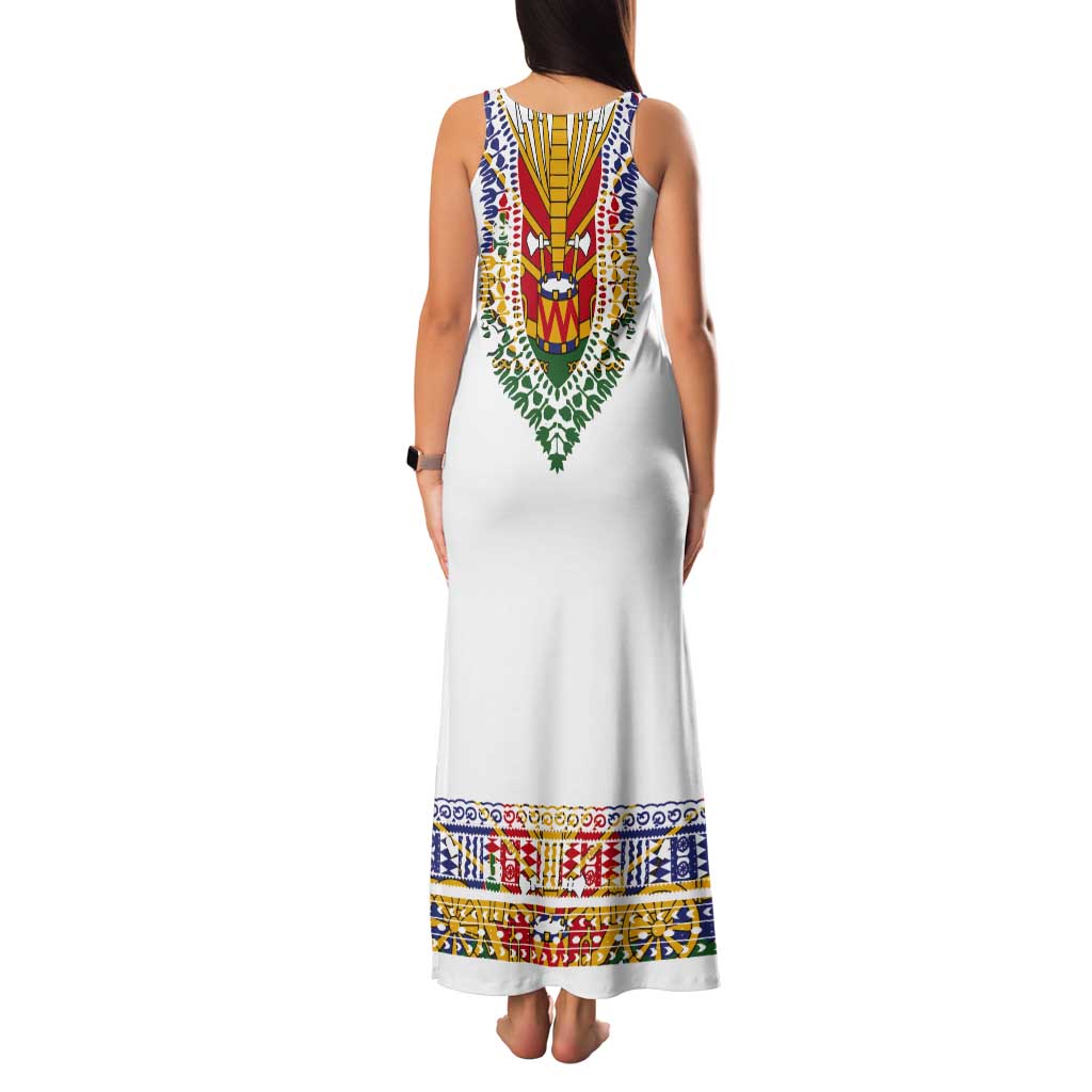Haiti Flag Traditional Dashiki Tank Maxi Dress White Color - Polynesian Pride