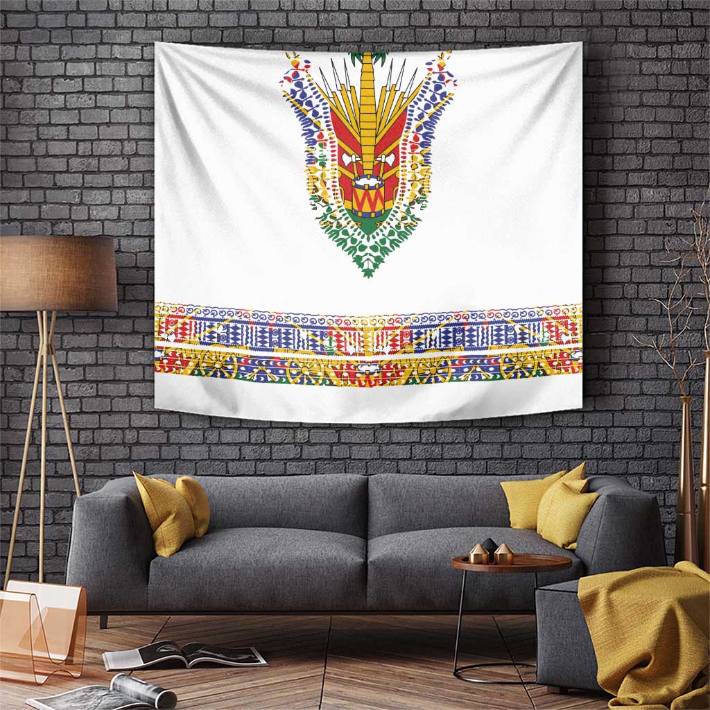 Haiti Flag Traditional Dashiki Tapestry White Color - Polynesian Pride