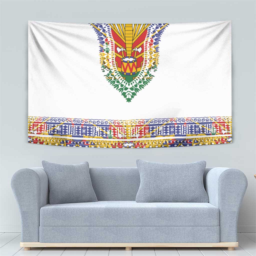 Haiti Flag Traditional Dashiki Tapestry White Color - Polynesian Pride