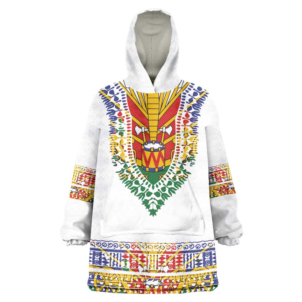 Haiti Flag Traditional Dashiki Wearable Blanket Hoodie White Color - Polynesian Pride