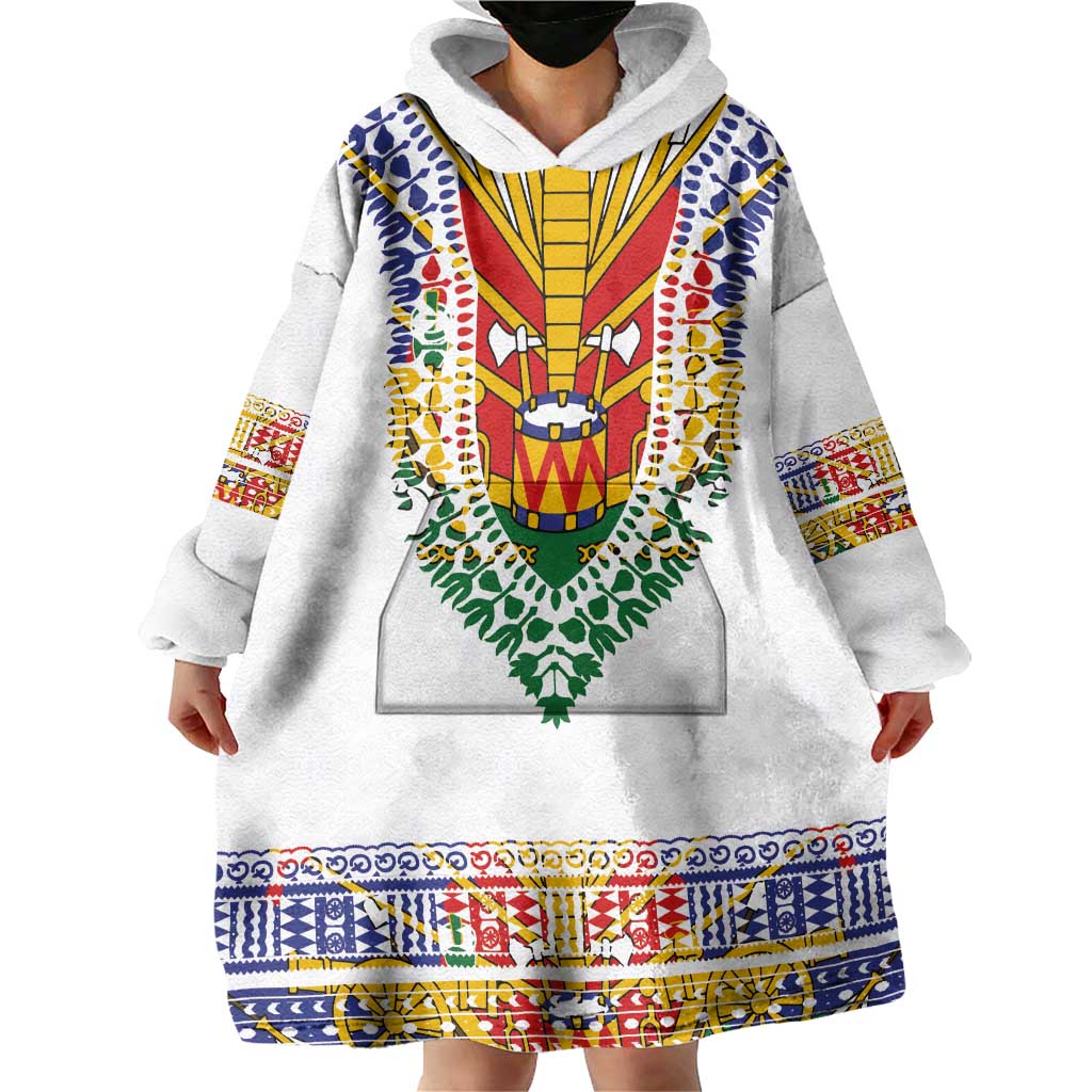 Haiti Flag Traditional Dashiki Wearable Blanket Hoodie White Color - Polynesian Pride