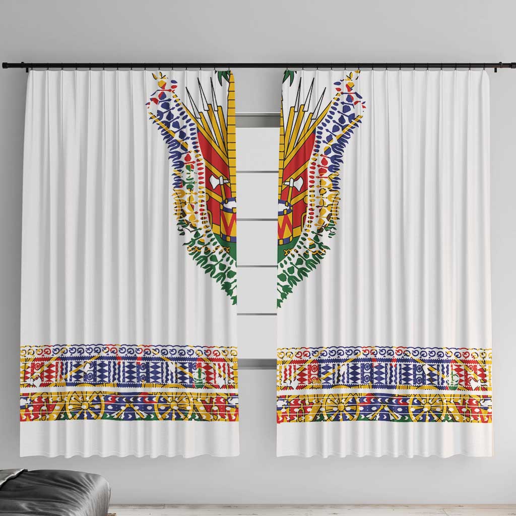 Haiti Flag Traditional Dashiki Window Curtain White Color LT03 With Hooks White - Polynesian Pride