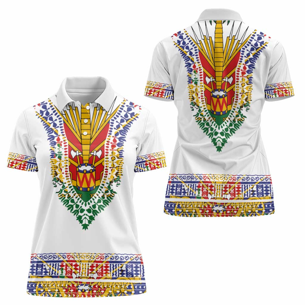 Haiti Flag Traditional Dashiki Women Polo Shirt White Color - Polynesian Pride
