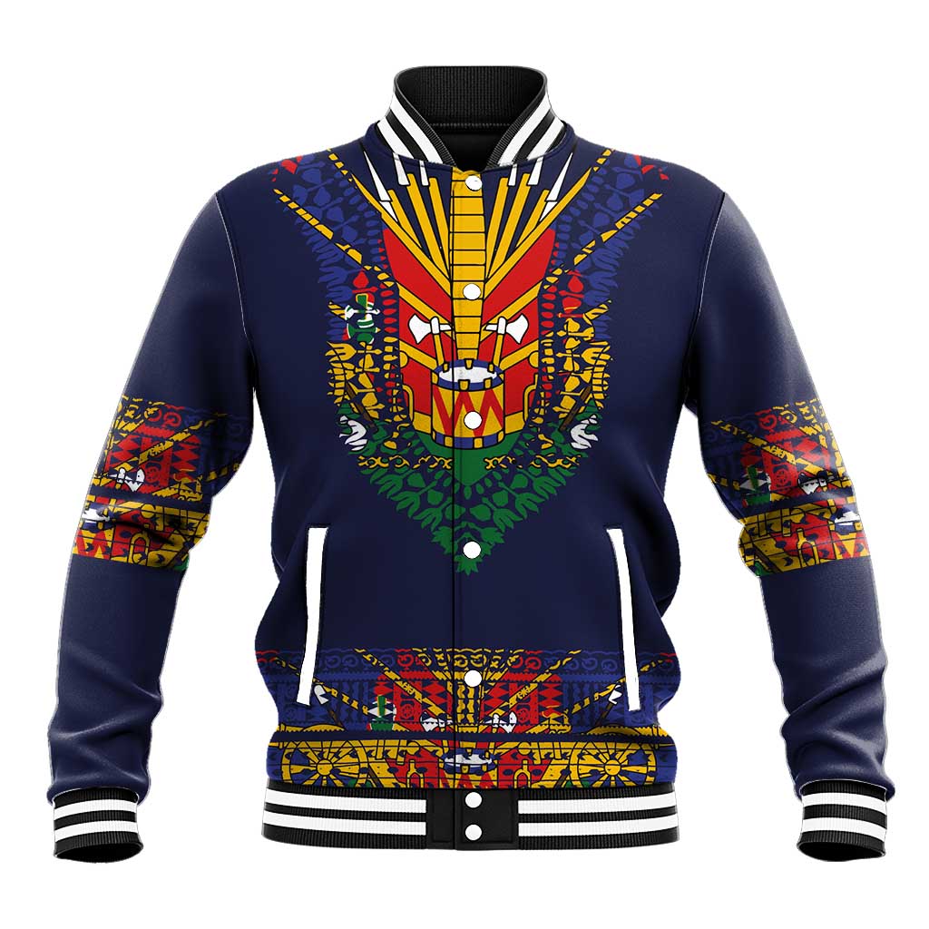 Haiti Flag Traditional Dashiki Baseball Jacket Black Color - Polynesian Pride