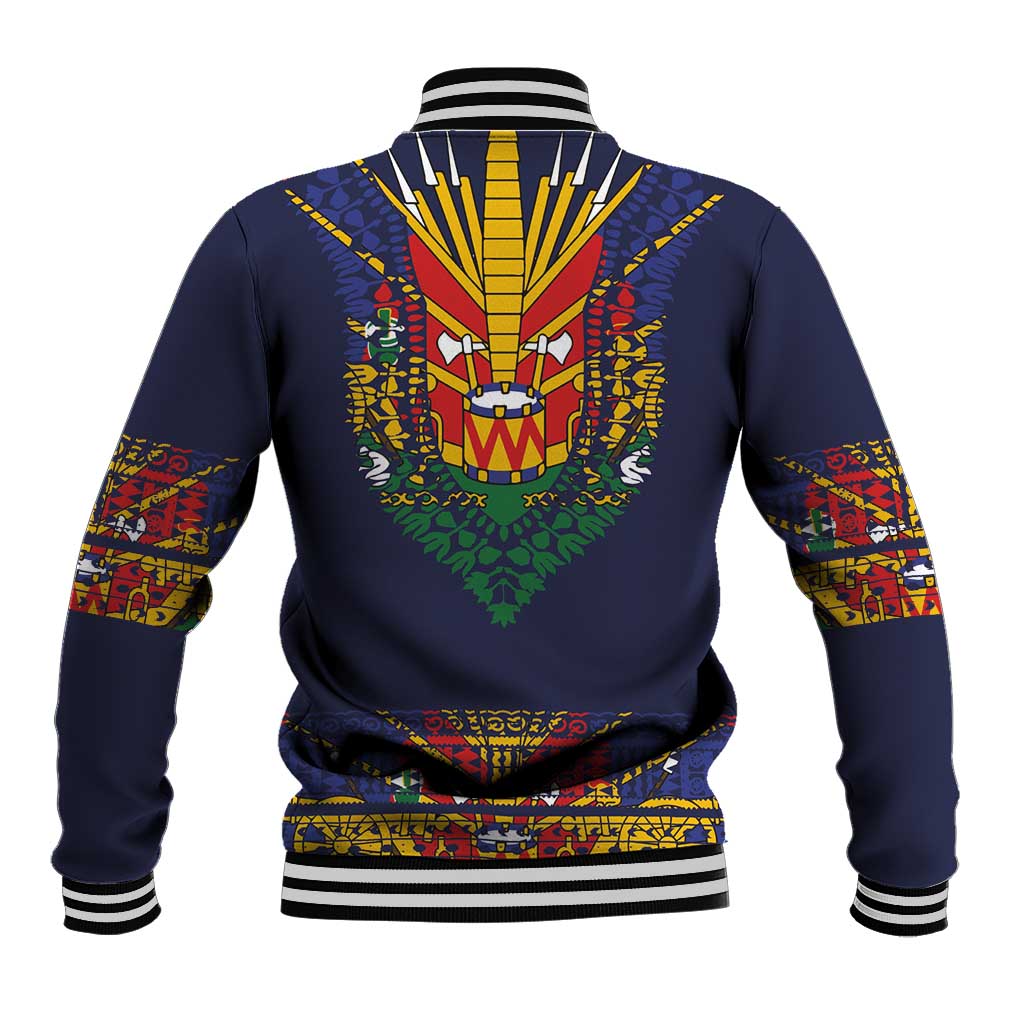 Haiti Flag Traditional Dashiki Baseball Jacket Black Color - Polynesian Pride