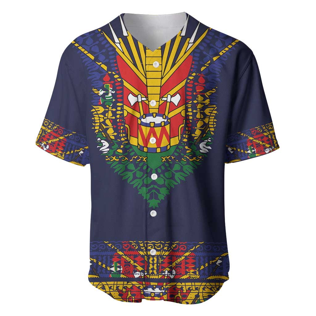 Haiti Flag Traditional Dashiki Baseball Jersey Black Color LT03 Black - Polynesian Pride