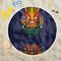 Haiti Flag Traditional Dashiki Beach Blanket Black Color - Polynesian Pride