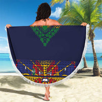 Haiti Flag Traditional Dashiki Beach Blanket Black Color - Polynesian Pride