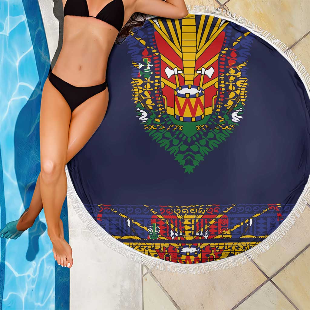 Haiti Flag Traditional Dashiki Beach Blanket Black Color - Polynesian Pride