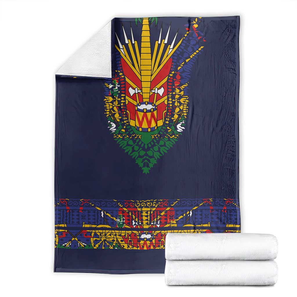Haiti Flag Traditional Dashiki Blanket Black Color - Polynesian Pride