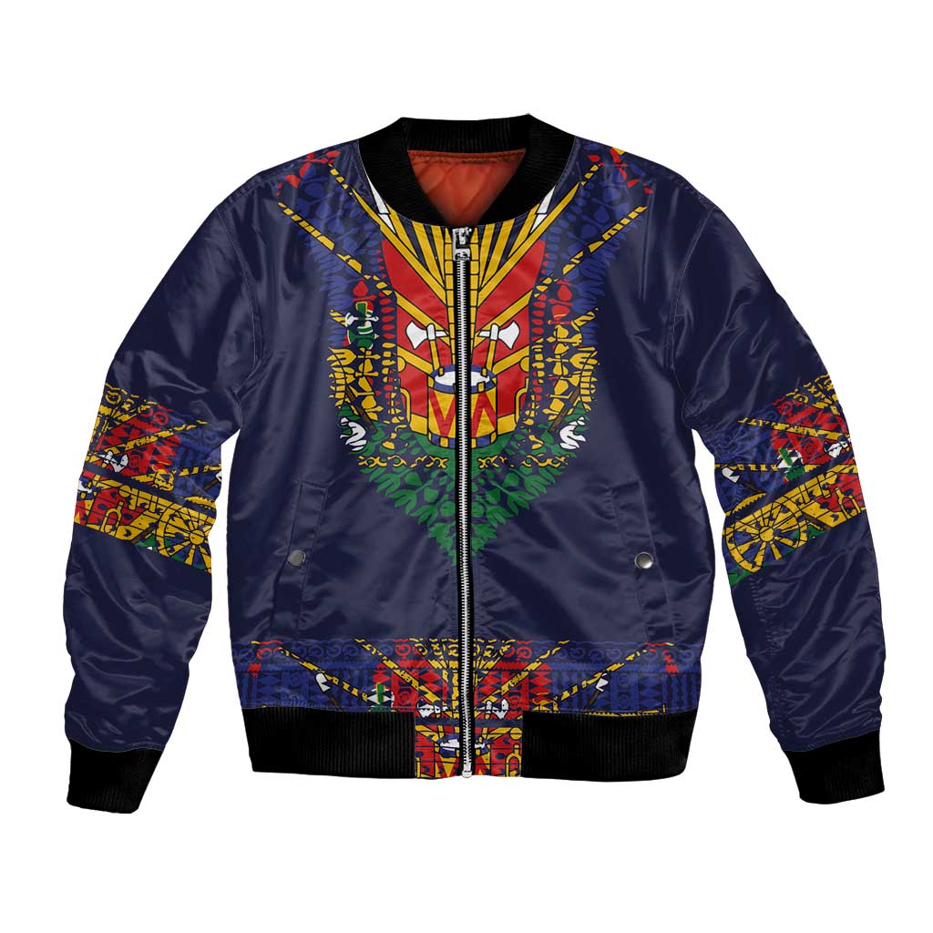 Haiti Flag Traditional Dashiki Bomber Jacket Black Color LT03 Unisex Black - Polynesian Pride