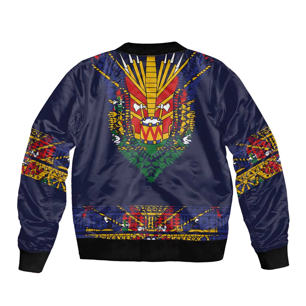 Haiti Flag Traditional Dashiki Bomber Jacket Black Color LT03 - Polynesian Pride