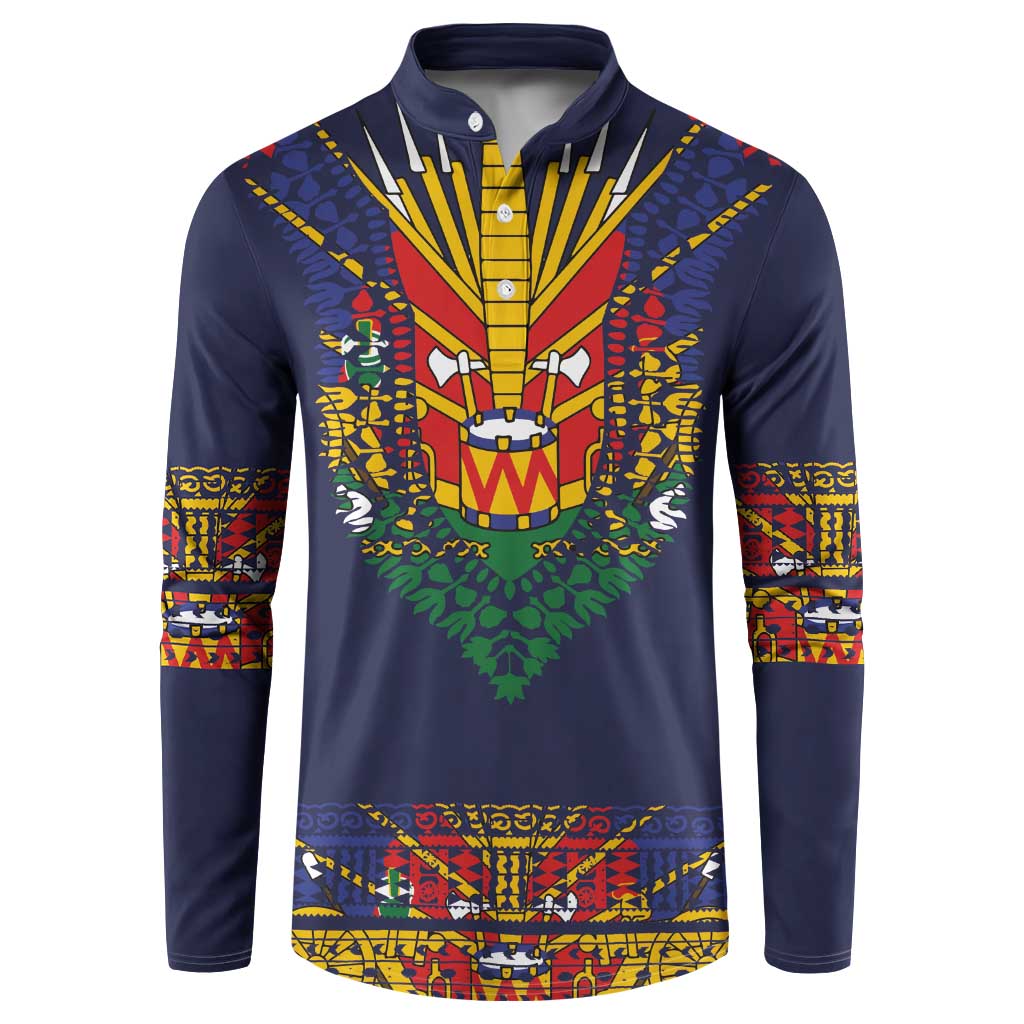 Haiti Flag Traditional Dashiki Button Sweatshirt Black Color - Polynesian Pride