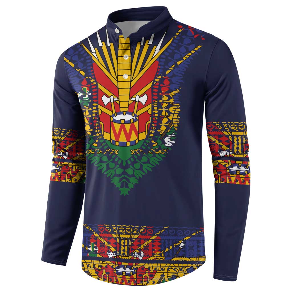 Haiti Flag Traditional Dashiki Button Sweatshirt Black Color - Polynesian Pride