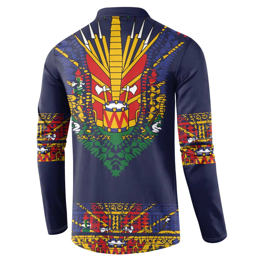 Haiti Flag Traditional Dashiki Button Sweatshirt Black Color - Polynesian Pride