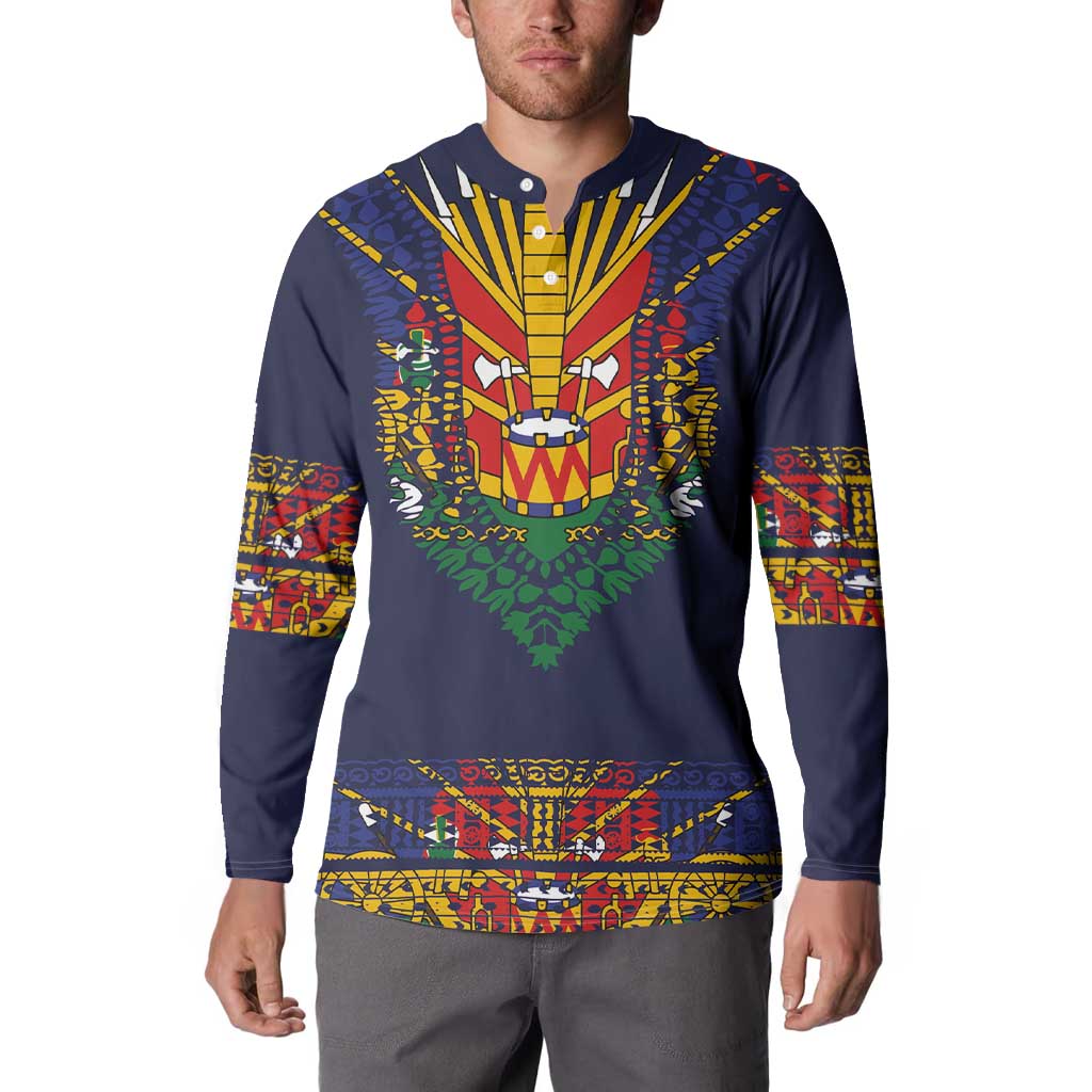 Haiti Flag Traditional Dashiki Button Sweatshirt Black Color - Polynesian Pride