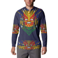 Haiti Flag Traditional Dashiki Button Sweatshirt Black Color - Polynesian Pride