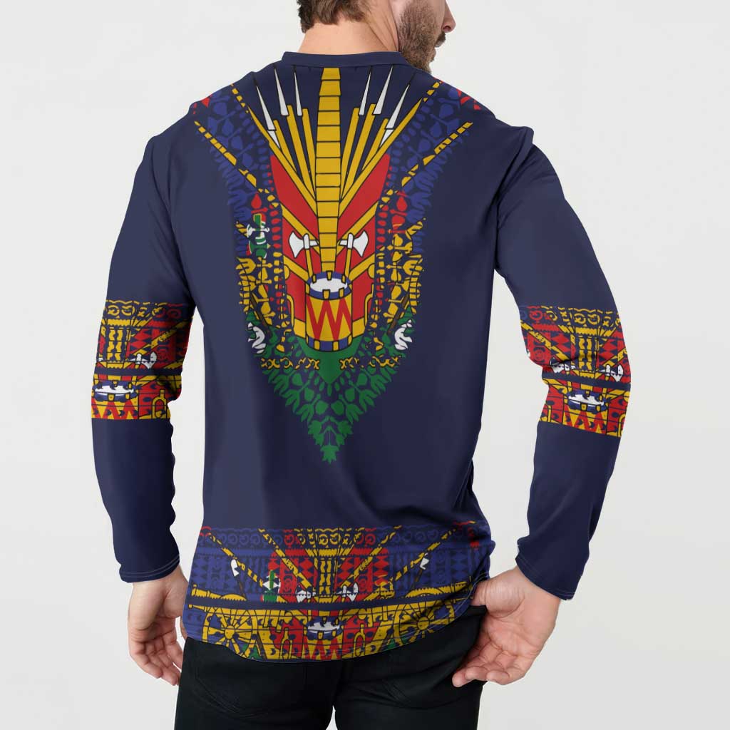 Haiti Flag Traditional Dashiki Button Sweatshirt Black Color - Polynesian Pride
