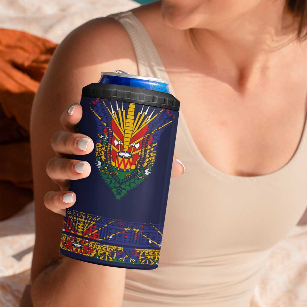 Haiti Flag Traditional Dashiki 4 in 1 Can Cooler Tumbler Black Color - Polynesian Pride