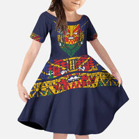Haiti Flag Traditional Dashiki Family Matching Long Sleeve Bodycon Dress and Hawaiian Shirt Black Color LT03 Daughter's Dress Black - Polynesian Pride