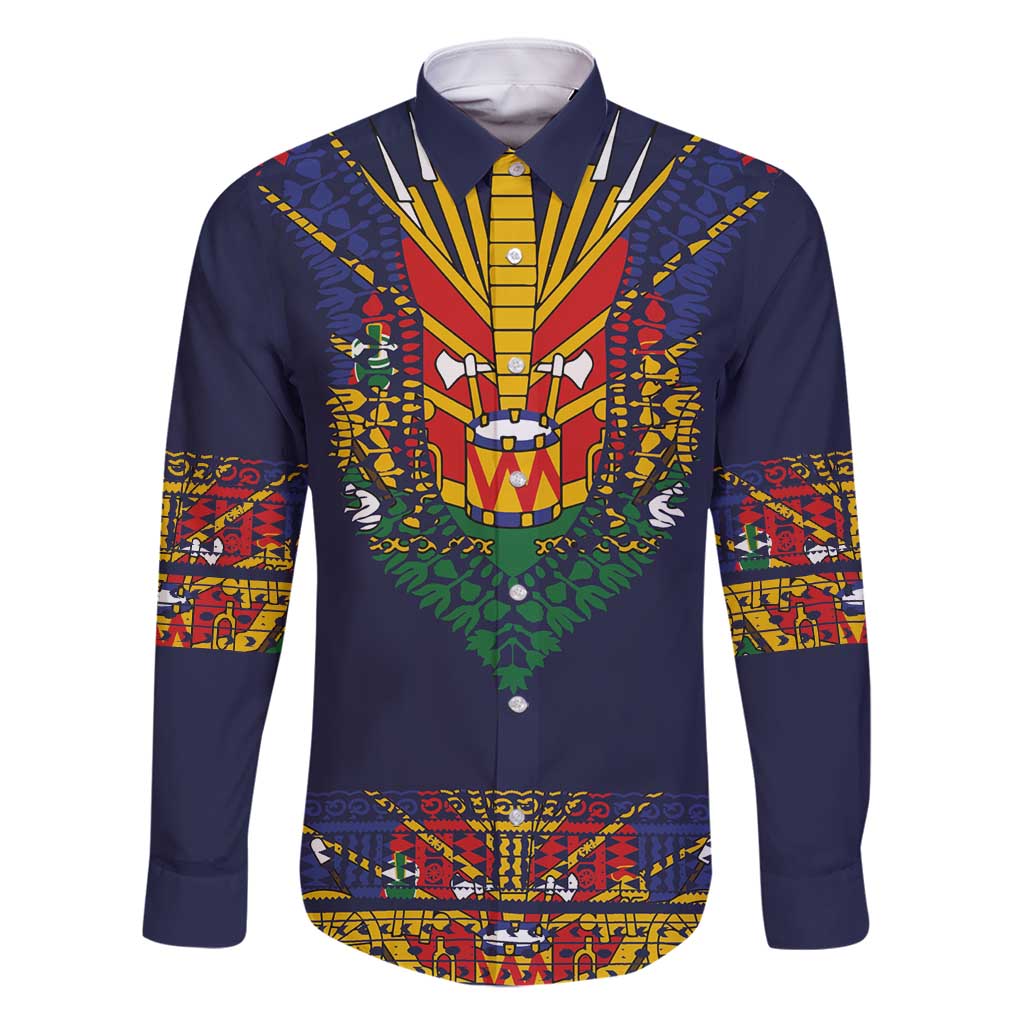 Haiti Flag Traditional Dashiki Family Matching Long Sleeve Bodycon Dress and Hawaiian Shirt Black Color LT03 Dad's Shirt - Long Sleeve Black - Polynesian Pride