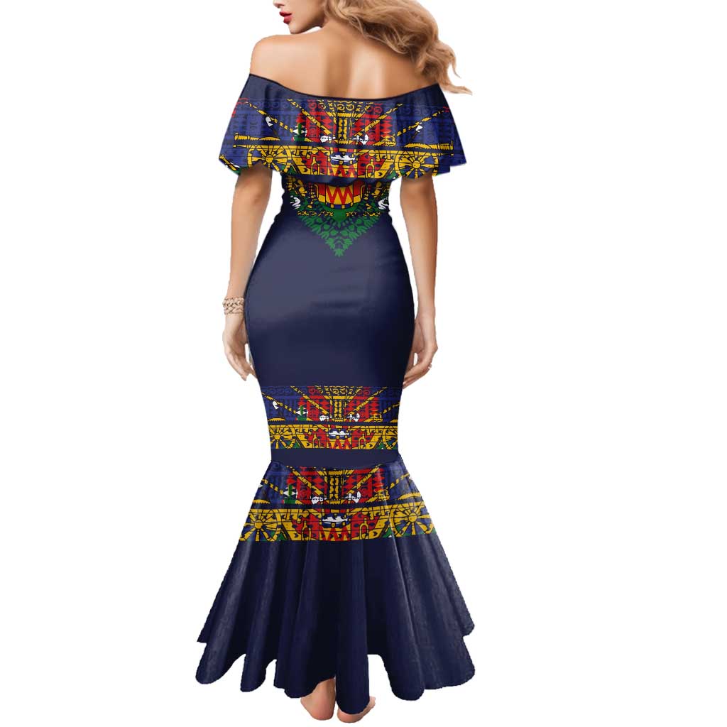 Haiti Flag Traditional Dashiki Family Matching Mermaid Dress and Hawaiian Shirt Black Color LT03 - Polynesian Pride