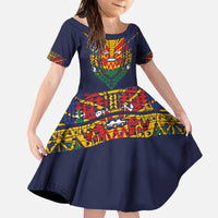 Haiti Flag Traditional Dashiki Family Matching Off The Shoulder Long Sleeve Dress and Hawaiian Shirt Black Color - Polynesian Pride