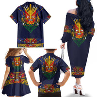 Haiti Flag Traditional Dashiki Family Matching Off The Shoulder Long Sleeve Dress and Hawaiian Shirt Black Color - Polynesian Pride