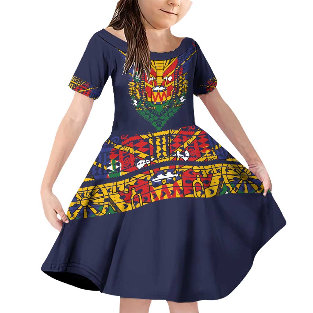 Haiti Flag Traditional Dashiki Family Matching Off Shoulder Short Dress and Hawaiian Shirt Black Color - Polynesian Pride
